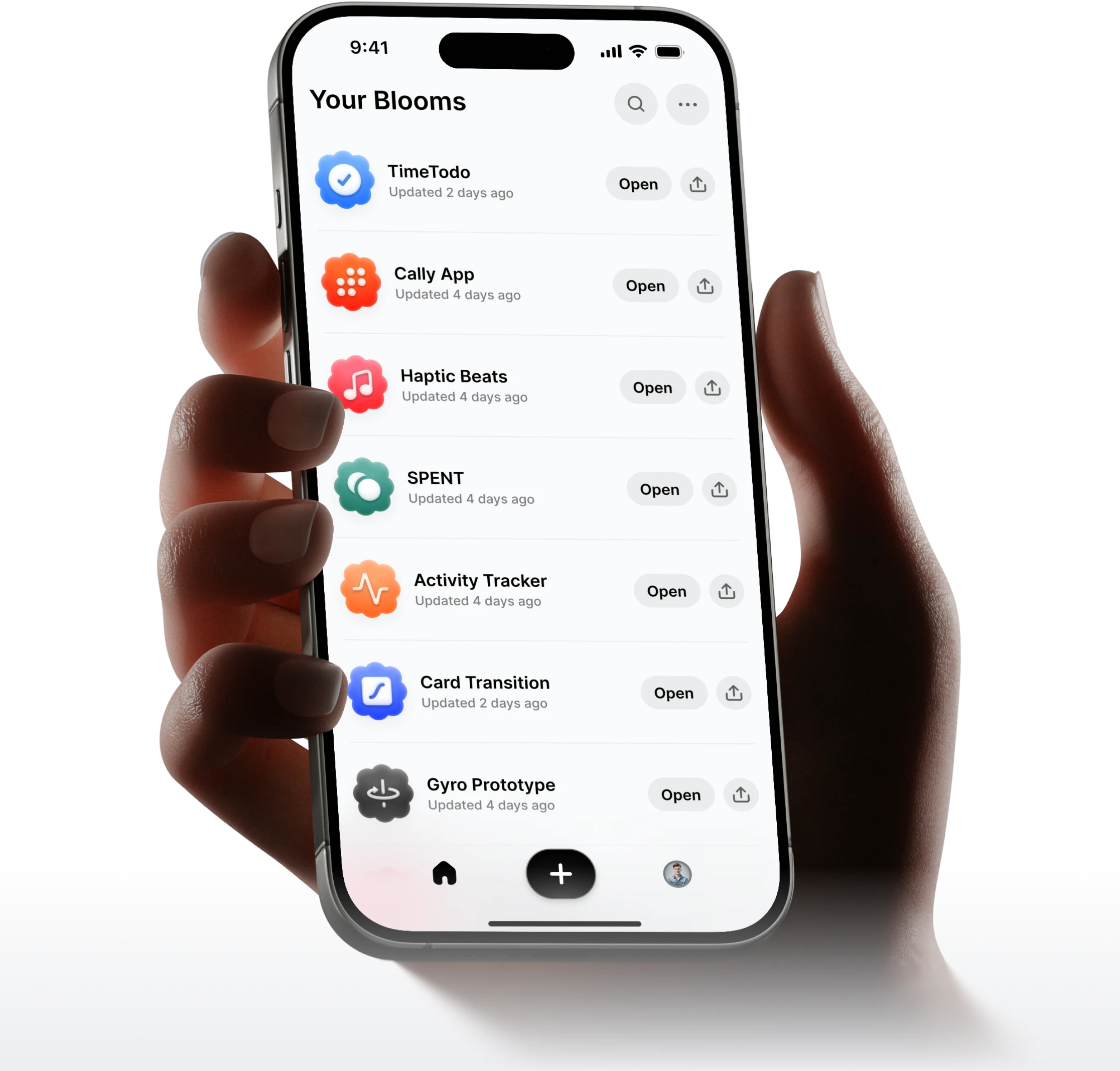 Hand holding iPhone with Bloom app